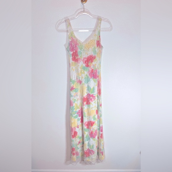 Rickie Freeman for T.J Nites Mesh Beaded Floor Length Gown Size 4 - Picture 1 of 14